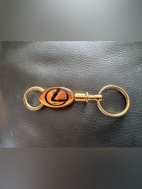 Vintage Lexus Gold-tone Keychain with Amber Oval Accent